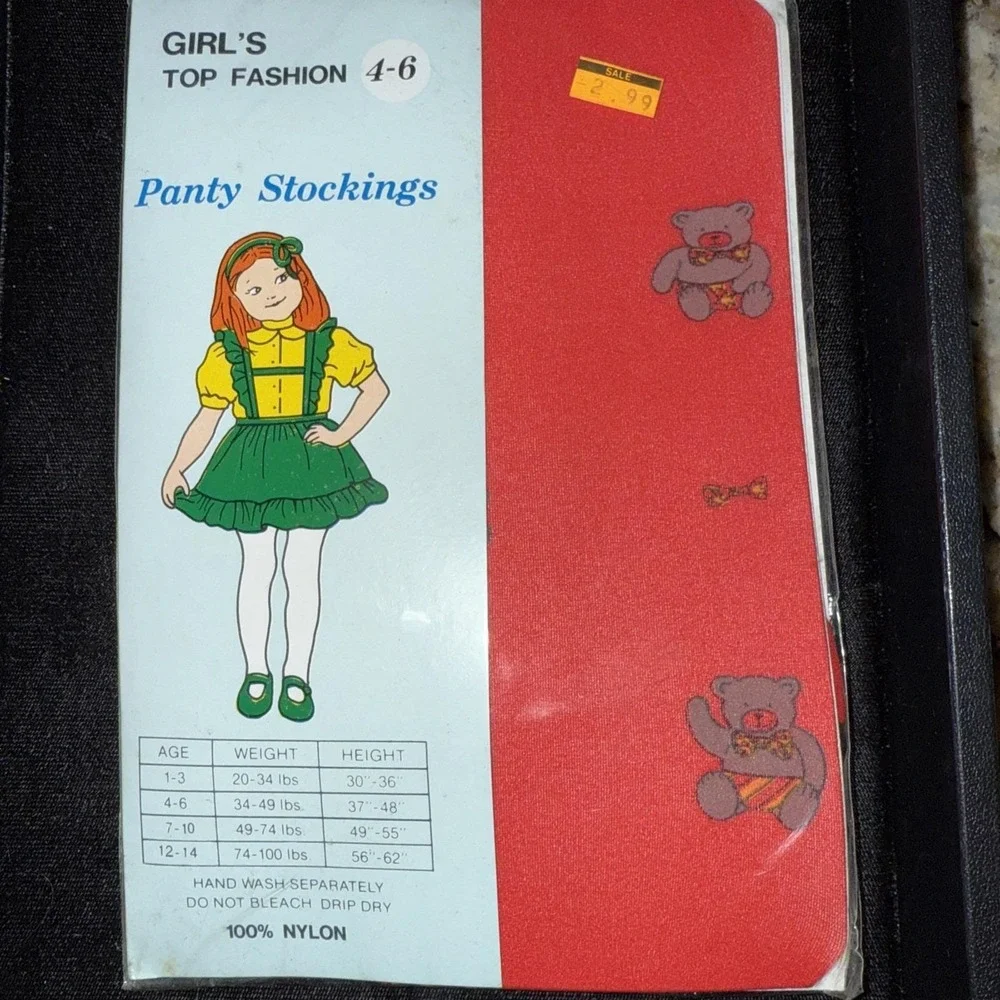 Vintage Girls Red Panty‎ Stockings Nylon Size 4-6Years Made In USA Seamless 5198